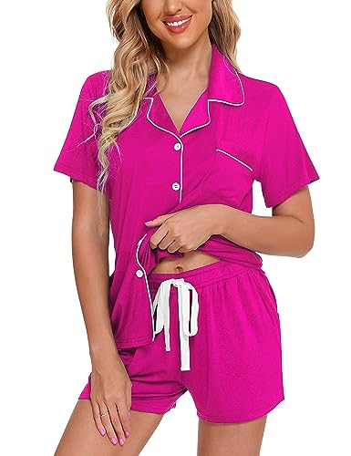 Image of Anjue Womens Pajamas Set Short Sleeve Sleepwear Button Down Nightwear Shorts Soft Pj Sets S-XXL