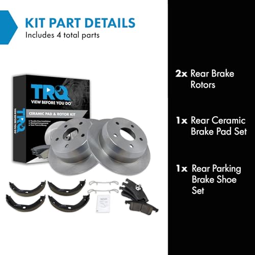 Image of TRQ Rear Brake Pad and Rotor Set Ceramic Parking Shoe Compatible with 1999-2004 Jeep Grand Cherokee