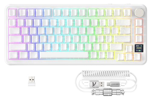 Mambasnake X Attack Shark X85Pro Tastiera Meccanica Con Guarnizione, Tastiera Da Gioco Wireless Al 75% Con Tft Screen E Knob, Pbt Side-Printed Keycap,