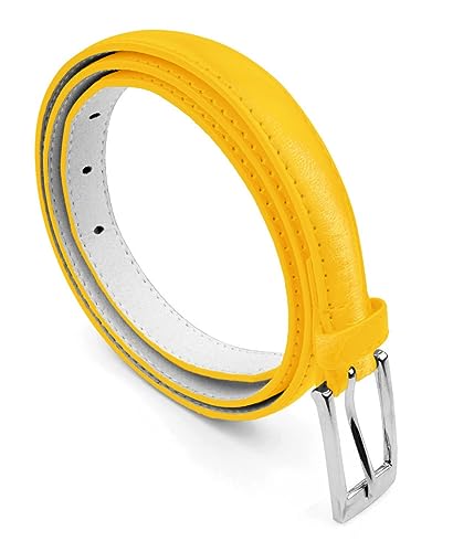 Belle Donne Belt Women, Skinny Dress Belts, Silver Polished Buckle, For Womens Clothes and Fine Dresses, Classy Style, Small, Yellow2
