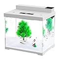 AQQA Fish Tank, 9L Small Glass Aquarium with Double Filtration System, 4 Color LED Lighting, Water Pump