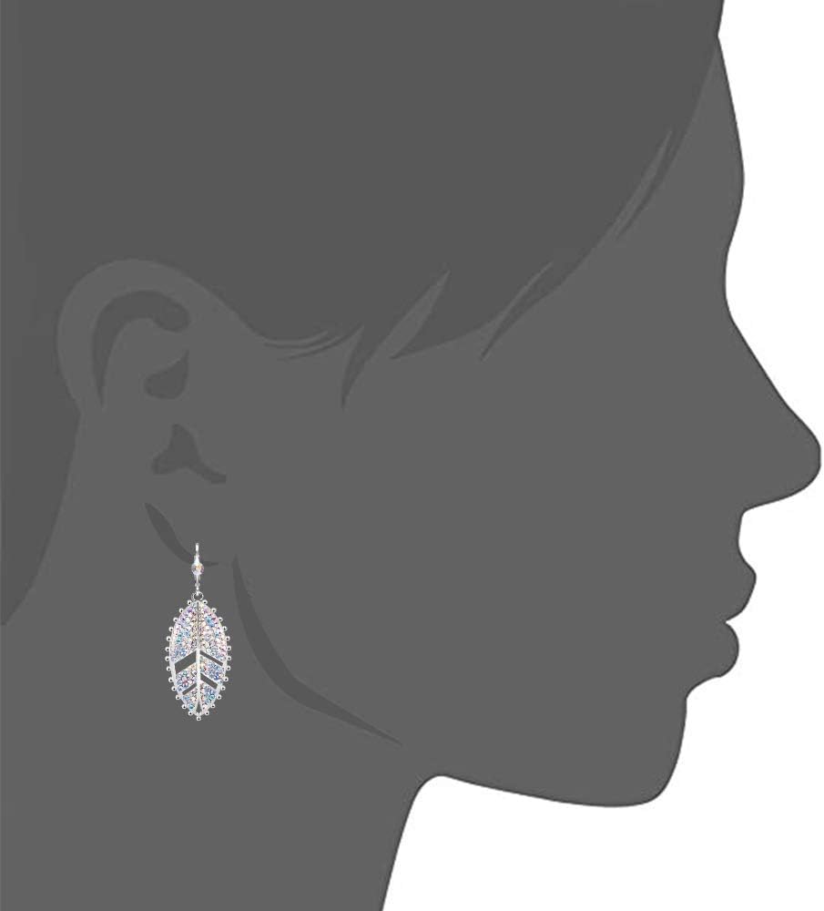 Superchic Delicate Lightweight White/Blue/Green Leaf Dangling Hoop Earrings with Colorful Cubic Zirconia in Gold/Silver Plated for Women Girls Gift Party - Image 4