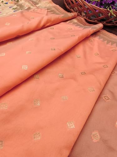 Image of DEVANGI Women's Woven Paithani Banarasi Silk Dupatta /Chunni For Women, Floral Print 1 Meter Wide and 2.3 Meter Length Printed Designer Dupatta /Chunni For Girls