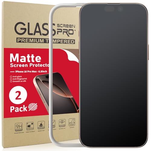 Ambison [2 Pack Matte Glass Screen Protector Compatible for iPhone 16 Pro Max 6.9inch 2024 Anti-Glare & Fingerprint Anti-Reflective No Bubbles Install Frame Smooth as Silk Tempered Glass