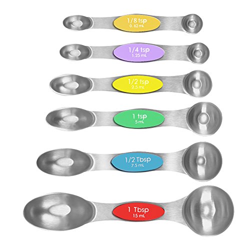 Magnetic Measuring Spoons, Alotpower Heavy Duty Stainless Steel Metal Measuring Spoons for Dry or Liquid, Fits in Spice Jar, Set of 6