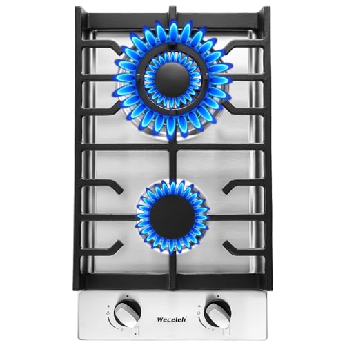 Image of 2 Burner Gas Cooktop, 12 Inch Built-in Gas Stove Top, NG /LPG Convertible Stainless Steel Propane Stove, Electronic Auto Ignition & Heavy-Duty Cast Iron Grates for Kitchen, Apartment, RV, Outdoor