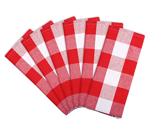 4th of July Napkins, Red Cotton Napkins Set of 6, 100% Cotton, Plaid Napkin, Checkered Gingham Napkin, Napkins Cloth Washable, Absorbent, Red Cloth Dinner for Hotel, Weddings, Farmhouse 18x18