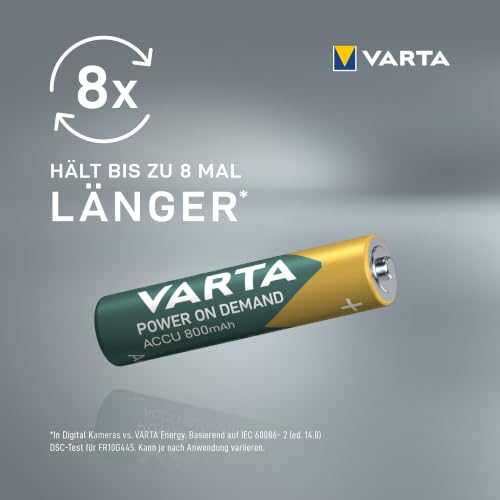 VARTA Batterien AAA, wiederaufladbar, 4 Stück, Power on Demand Recharge Accu, Akku, 800 mAh Ni-MH, ohne Memory Effekt, vorgeladen… – Ansicht 3
