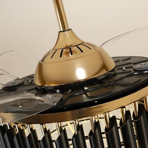 Image of Desidiya 42 inch Crystal Retractable Ceiling Fan with Light & Remote, Gold | with Retractable Blades, Remote, 6 Speeds & 3 LED Color Modes