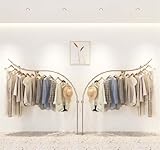 MEYEBP Wandgarderobe Kleiderstange, Edelstahl Garderobenständer Rundrohr Kleiderständer, Gebürstetes Silber Kleiderstange Für Kleiderladen, Kreative Boutique Display Rack