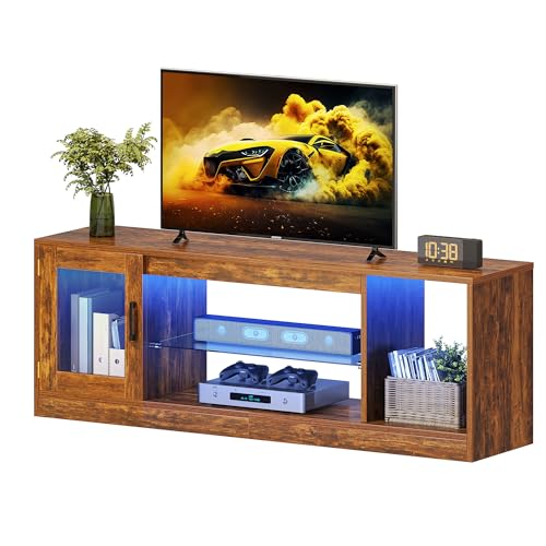 YITAHOME TV Stand Cabinet Unit, 65 Inch TV Unit TV Table Living Room Furniture Modern Style with Open Adjustable Glass Storage Shelves for Living Room, Gaming Entertainment Room, Hallway, Bedroom YITAHOME TV Stand Cabinet Unit, 65 Inch TV Unit TV Table Living Room Furniture Modern Style with Open Adjustable Glass Storage Shelves for Living Room, Gaming Entertainment Room, Hallway, Bedroom