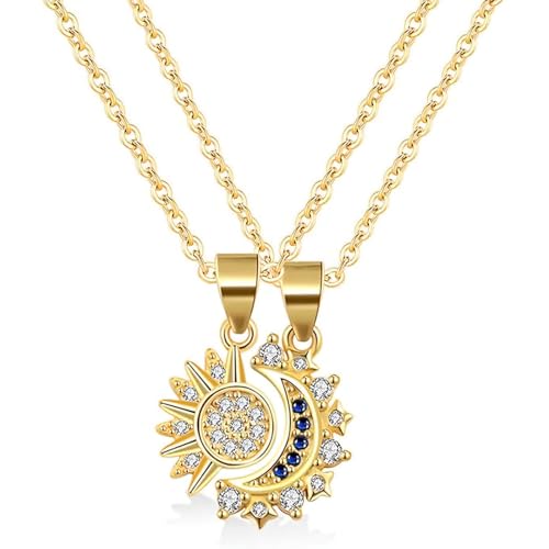 HQRKOTM Collier soleil et lune 2 pièces, collier couple, collier mère et fille, pour mère fille amitié sœur BFF bijoux d'amitié