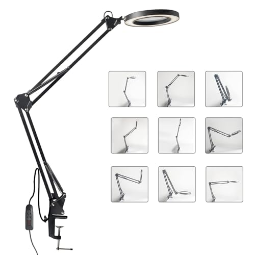 Loupe 5x avec lumière et lampe de bureau pliable à intensité réglable