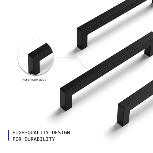 LONTAN 2 Stück Schrankgriffe Schwarz 128mm lochabstand Griffe für Küchenschränke Möbelgriffe Schwarz Griffe Möbel Küchengriffe Küchenschrank Quadrat Solid