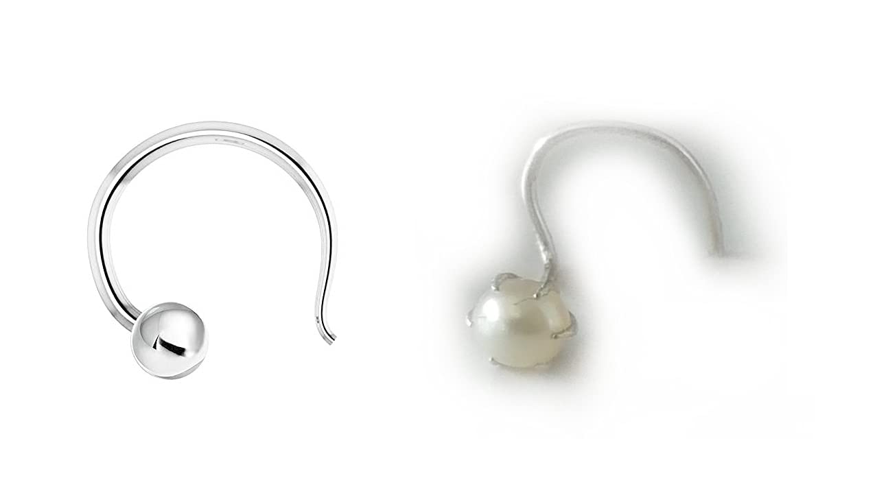 Combo of Sterling Silver Round-Shape Ball & Moti{Pearl} Nose Pin for Women, Girls (Medium)-image-5