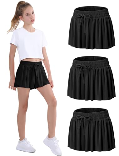 Image of EXARUS Girls Flowy Butterfly Shorts Athletic 2 in 1 Running Skirt Shorts Preppy Cheer Gymnastics Kids Clothes 6-14Y