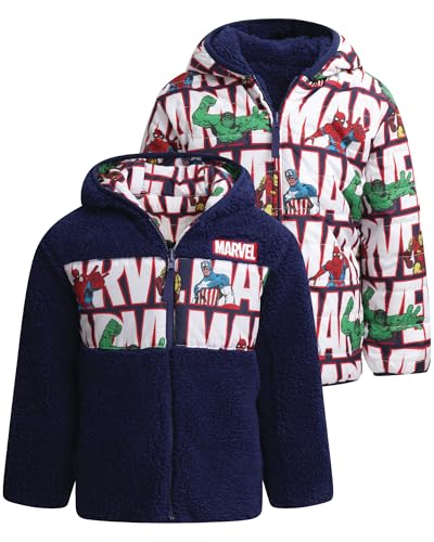 Marvel Spider-Man Boys Puffer Jacket Reversible Sherpa Fleece Lining Coat Size 6 Marvel Navy