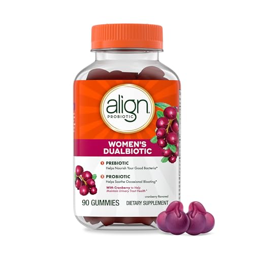 Align Probiotic, Women's Dualbiotic, Womens Probiotic Gummies, Prebiotics and Probiotics for Women, with Cranberry for Urinary Tract Health*, Cranberry Flavor, 90 Gummies
