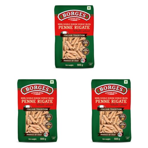 Image of Borges Cholesterol Free Whole Wheat Penne Pasta (500g) (Pack of 3)