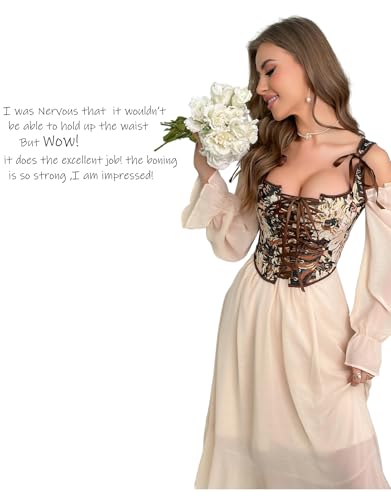 Renaissance Floral Corset Tops for Women - Vintage Lace Up Bustier Overbust Lingerie Going-Out Tops2