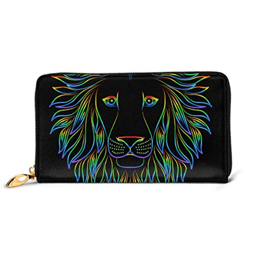 Preisvergleich Produktbild JHGFG Mode Handtasche Reißverschluss Brieftasche isoliert schillernden Umriss Kopf Löwe am Telefon Kupplung Geldbörse Abendkupplung Blockieren Leder Brieftasche Multi Card Organiz