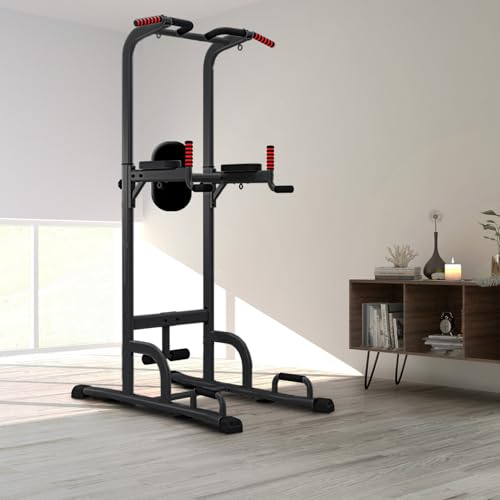 Sportstech 7in1 Power Tower PT300 als Dip Station & Kraftturm, multifunktionale Kraftstation für Zuhause mit Klimmzugstange, Liegestützgriffe und 4 Ösen für TRX, Ropes & Schlingen, Sit-Ups, in schwarz – Bild 4
