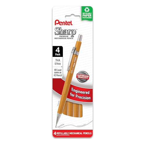 Pentel Sharp Mechanical Pencil, (0.9mm), Bold Line, Yellow Barrel, Pack of 4 (P209PF4G)