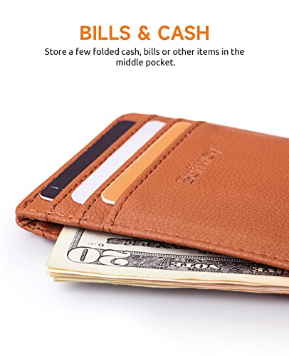 Image of Buffway Mens Slim Wallet, Minimalist Thin Front Pocket Leather Credit Card Holder with RFID Blocking for Work Travel | Minimalist