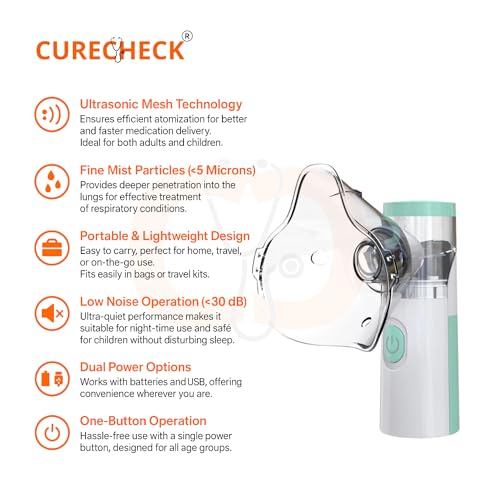 Image of Portable Mesh Nebulizer | Humidifier for Baby & Adults | Handheld Personal Nebulizer | Powerful Flow | Travel Friendly | Lightweight | Batteries & USB Included