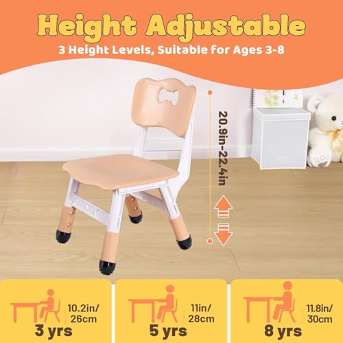 Image of FUNLIO Adjustable Kids Chair (4pcs), 3 Level Height Adjustable Toddler Chair for Ages 3-8, Sturdy Child Chair with Maximum Bearing 220lbs, for Classrooms /Daycares /Homes, CPC & CE Approved - Natural