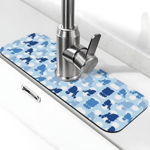 Tapis de séchage absorbant pour robinet à pois bleu caniche – Tapis de séchage absorbant pour comptoir d'évier, bar à café
