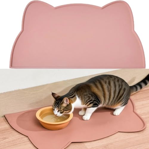 1Pc Pet Feeding Mat, BetterJonny 24 * 44cm Silicone Cat Food Mat Pink Non-Slip Food Mat Raised Edge Waterproof Dog Water Bowl Tray Cushion