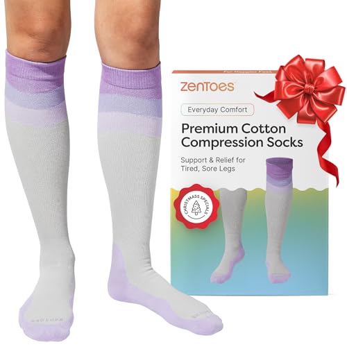 ZenToes Compression Socks for Women & Men, Gradual 15-20mmHg Compression Socks Men With Ball of Foot Cushion, Breathable Cotton Blend for All Day Comfort, Lilac, Large, Regular