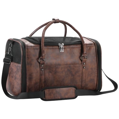 Johomviin Stylish Leather Pet Carrier for Small Dogs and Cats Up to 15 lbs, Airline Approved...