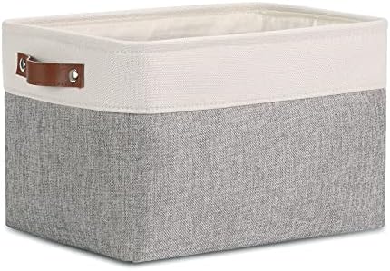 DULLEMELO Fabric Storage Basket for Shelves/Closets, Collapsible Rectangle Basket for Organizing Clothes, Toys, Towels, Books, Laundry, Nursery, Dog Toy Basket Empty (White&Gray)