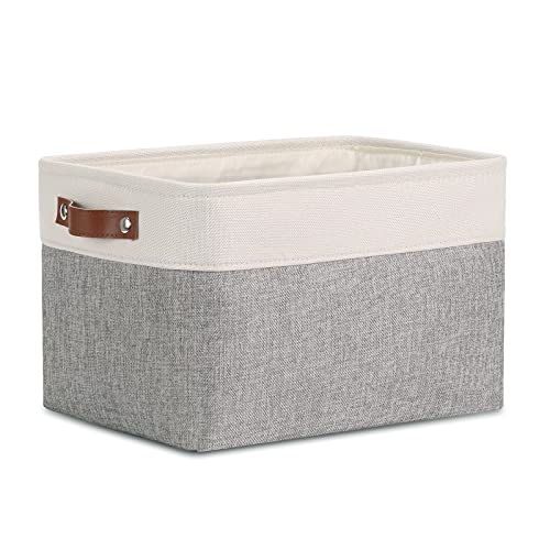 Image of DULLEMELO Storage Basket for Organizing, Fabric Basket for Shelves, Empty Gift Basket for Baby(White&Gray,Medium-15 inchx11 inchx9.5 inch)