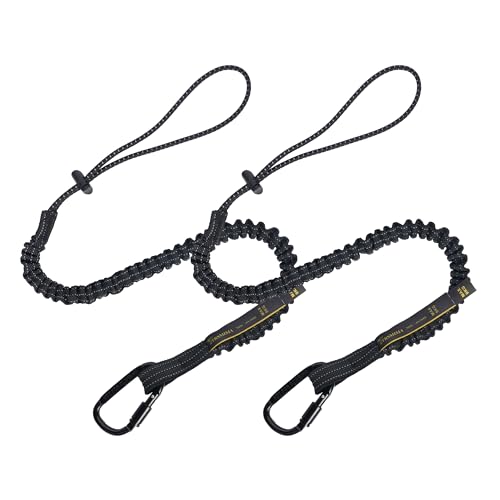 Image of TRSMIMA Safety Tether Lanyard Tool - 2 Pack Fall Protection Retractable Lanyard with Single Aluminum Screw Lock Carabiner Metal Buckle Adjustable Loop End Maximum Weight Limit 9KG