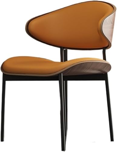 Sillas de comedor, Sillas de comedor de cuero PU, Silla lateral de cocina con respaldo alto con patas de metal, Sillas para comedor (naranja)
