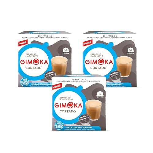 Gimoka Kaffeekapseln, Geschmack BITTERER CORTADO - 48 Kapseln Kompatibel mit Kaffeemaschinen der Marke Nescafè Dolce Gusto, 48 Stück (3 x 16 Getränke), Hergestellt in Italien