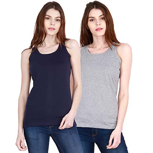 Image of FLEXIMAA Women's Cotton Plain Round Neck Sleeveless T-Shirt