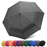 Fidus Compact Windproof Vented Automatic Travel Umbrella with Double Canopy - Large Lightweight Folding Car Golf Umbrella for Women Men Kids(Grey)