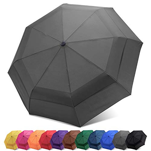 Fidus Compact Windproof Vented Automatic Travel Umbrella With Double Canopy - Large Lightweight Folding Car Golf Umbrella for Women Men Kids(Grey)