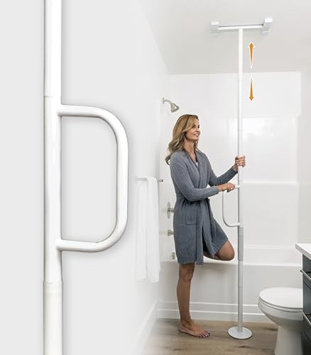Stander Wonder Pole Lite, Adjustable Floor to Ceiling Safety Grab Bar with Security Support Handle for Fall Prevention, Tension Mounted Transfer-Pole for Adults, Seniors, and Elderly, White
