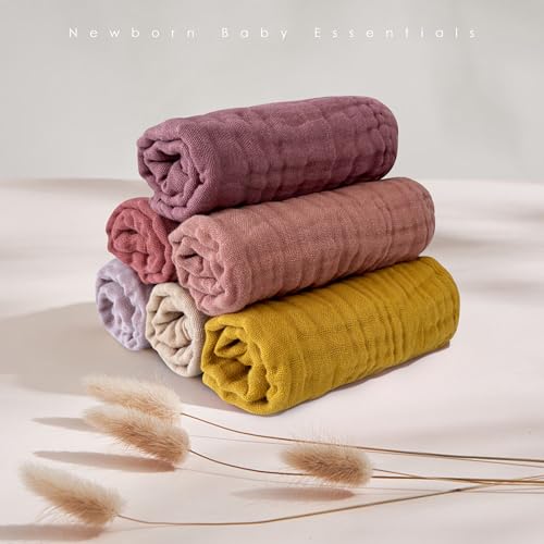 Image of MOON PARK Baby Washcloths, 12 Pack - 12x12 Inches, Small Burp Cloths and Baby Wipes - 100% Cotton Muslin Ultra Soft for Newborn, Infant and Toddlers - Brown, Honey and Bean Paste Series
