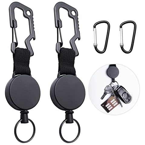 2 Pcs Retractable Keychains Black, Multi Function Badge Holder with Extendable Lanyard, for ID Card, Badge, Key Cover