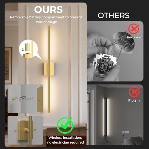 Image of Battery Operated Wall Sconce Set of 2, 10000mAh 4CCT Dimmable, Gold