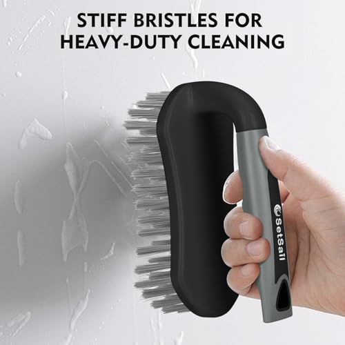 Image of SetSail Scrub Brush, Heavy-Duty Scrub Brushes for Cleaning with Stiff Bristles Cleaning Brush for Shower, Bathroom, Carpet, Kitchen and Bathtub Scrubber - 2 Pack(Black Grey)