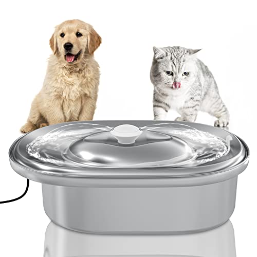 Petyoung Fuente para Gatos de Acero Inoxidable, carga USB, Capacidad De 2 Litros De Agua ,De Aguasúper silencioso dispensador de agua para mascotas para perros y gatos Cover