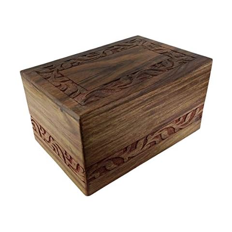 Indian Glance Wooden Urn Box - Urn for Human Ashes Funeral Cremation Urn with Hand Carved Design (Large) Cover