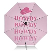 FFYHO Folding Inverted Umbrella Pink Poster Howdy Portable Windproof Umbrellas for Rain & Sun Wild West Cowgirl Easy Automatic Open & Close Travel Umbrella for Men Women
